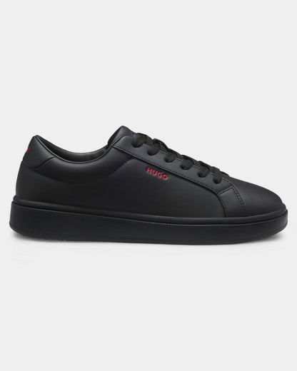 HUGO Neston Mens Contrast-Logo Trainers in Faux Leather - Black 003 | CHO | Designer Mens Trainers