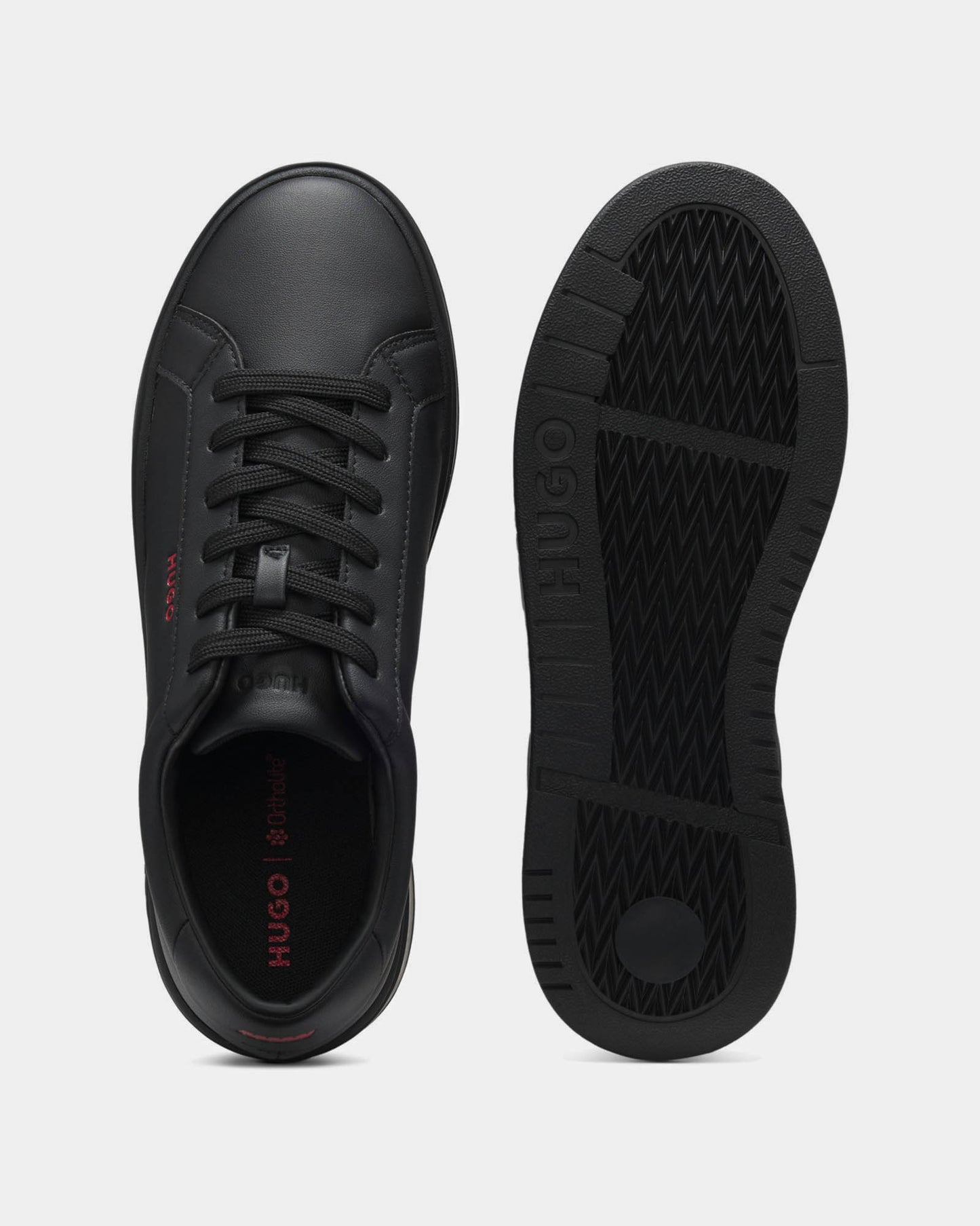 HUGO Neston Mens Contrast-Logo Trainers in Faux Leather - Black 003 | CHO | Designer Mens Trainers