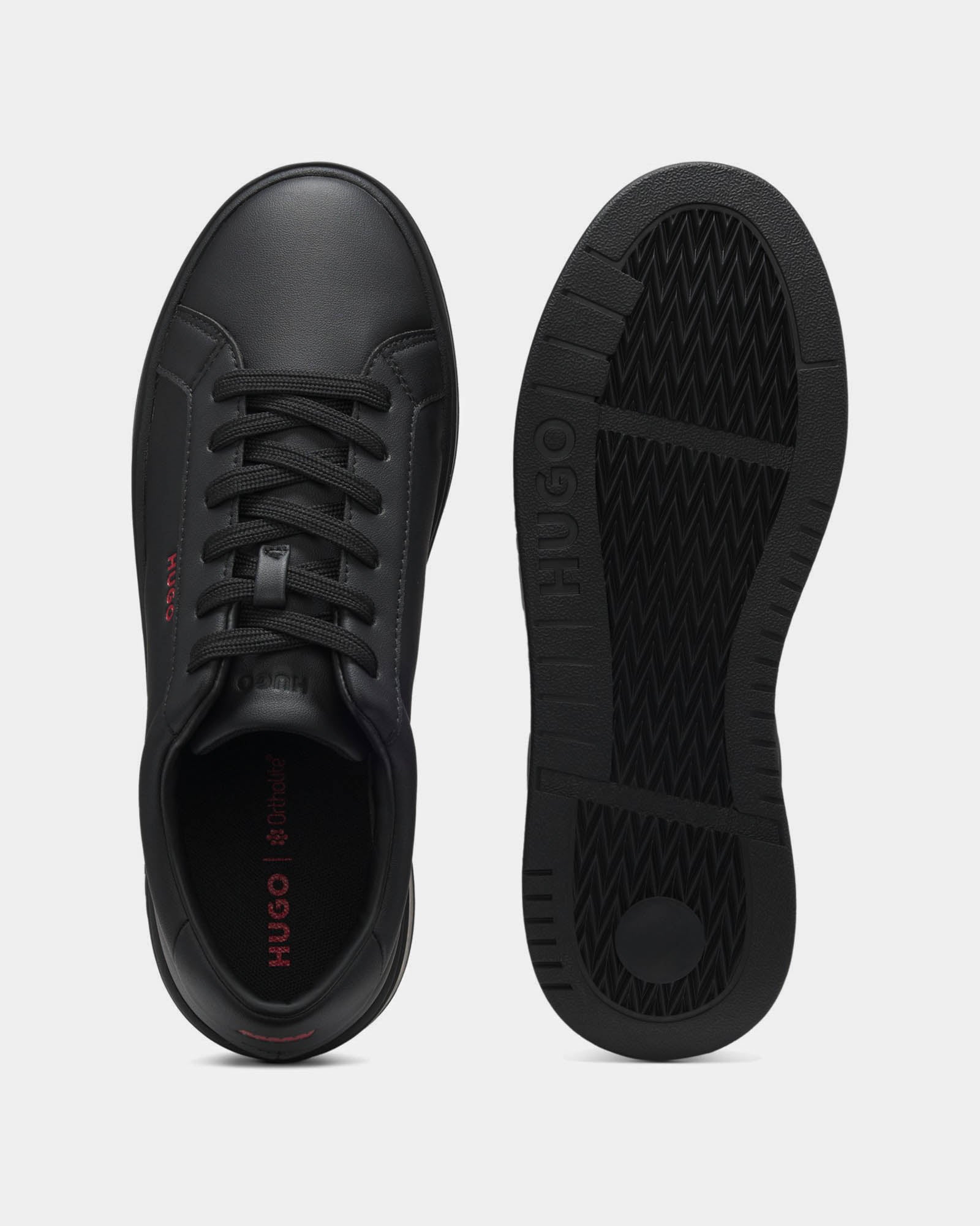 HUGO Neston Mens Contrast-Logo Trainers in Faux Leather - Black 003 | CHO | Designer Mens Trainers