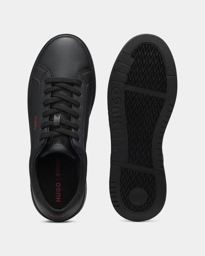 HUGO Neston Mens Contrast-Logo Trainers in Faux Leather - Black 003 | CHO | Designer Mens Trainers