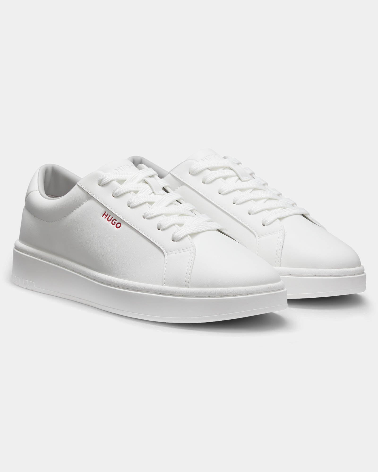 HUGO Neston Mens Contrast-Logo Trainers in Faux Leather - White 100 | CHO | Designer Mens Trainers