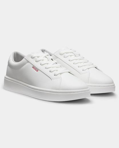 HUGO Neston Mens Contrast-Logo Trainers in Faux Leather - White 100 | CHO | Designer Mens Trainers