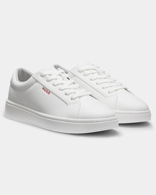 HUGO Neston Mens Contrast-Logo Trainers in Faux Leather - White 100 | CHO | Designer Mens Trainers