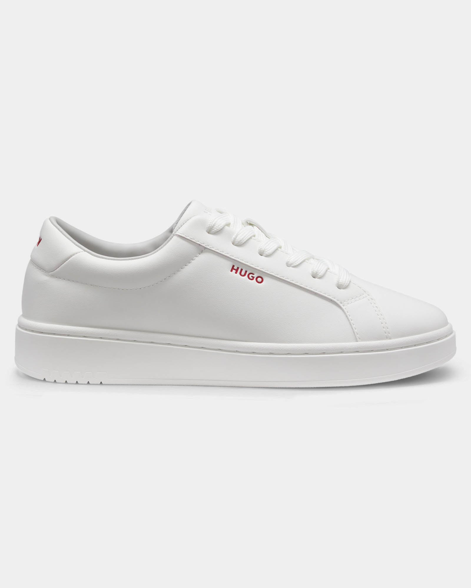 HUGO Neston Mens Contrast-Logo Trainers in Faux Leather - White 100 | CHO | Designer Mens Trainers