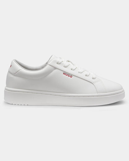 HUGO Neston Mens Contrast-Logo Trainers in Faux Leather - White 100 | CHO | Designer Mens Trainers