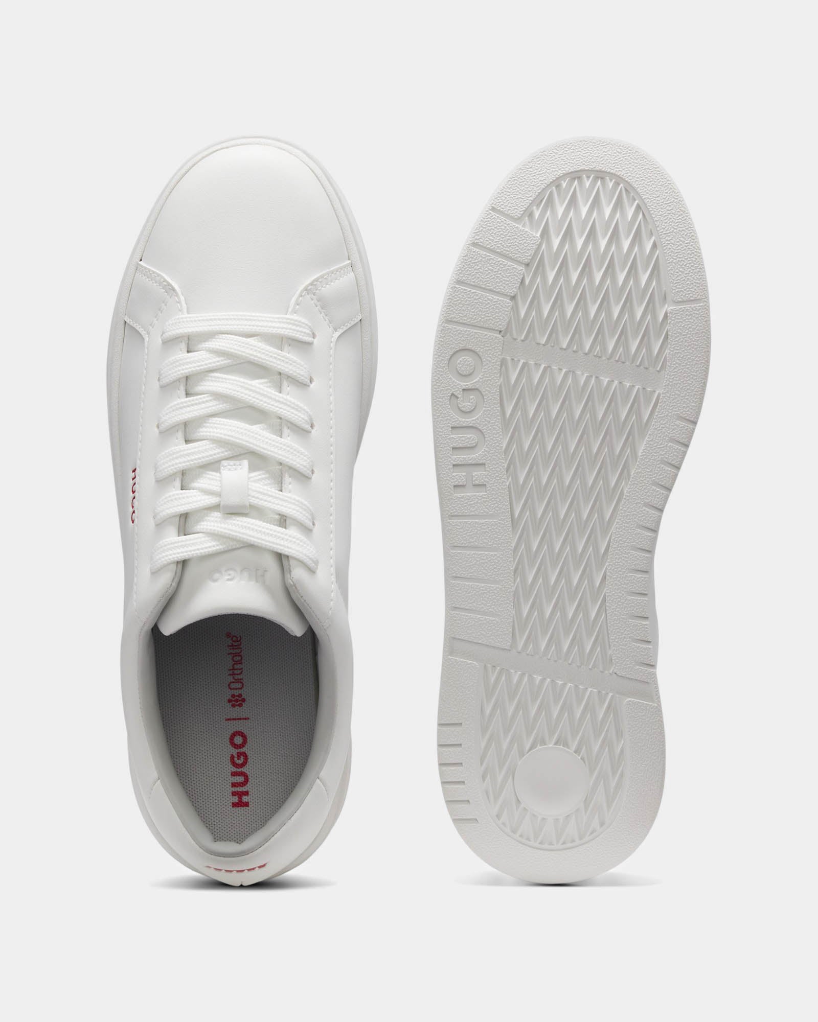 HUGO Neston Mens Contrast-Logo Trainers in Faux Leather - White 100 | CHO | Designer Mens Trainers