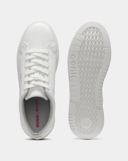 HUGO Neston Mens Contrast-Logo Trainers in Faux Leather - White 100 | CHO | Designer Mens Trainers