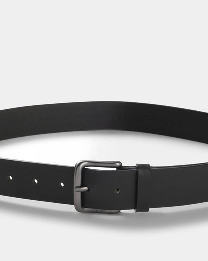 HUGO Geffrey Mens Italian-Made Belt in Buffalo Leather with Logo Buckle - Black 001 | CHO | Designer Mens Belts