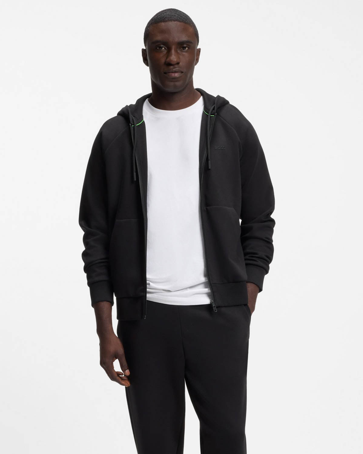 BOSS Green Saggy Mens Zip Hoodie - Black 001 | CHO | Designer Mens Zip Up Hoodies