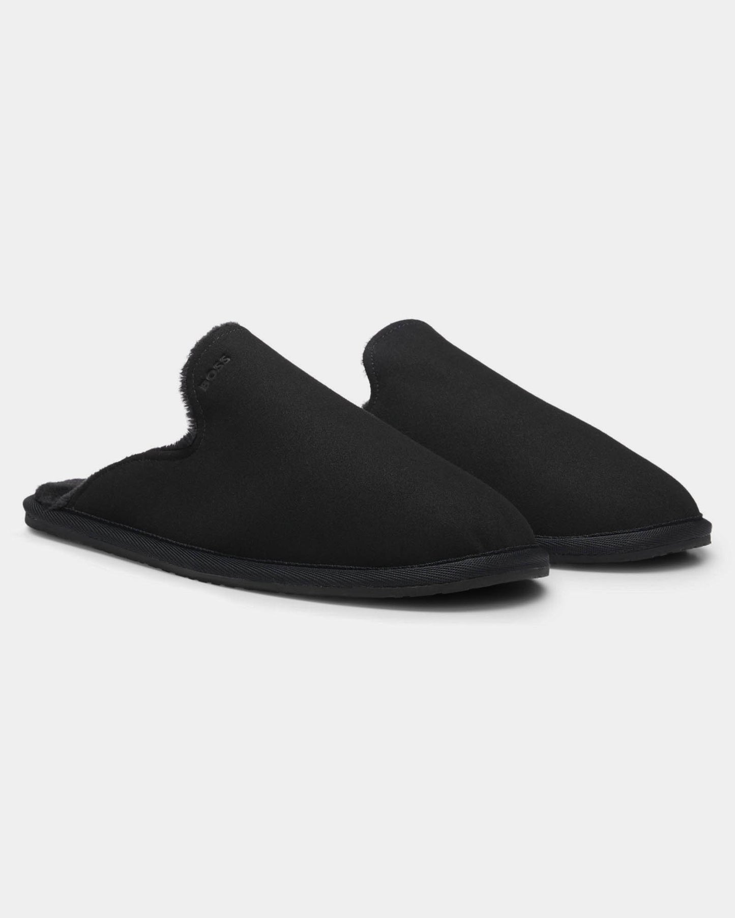 BOSS Orange Mens Shearling-lined slip-on slippers with logo detail - Black 001, pair