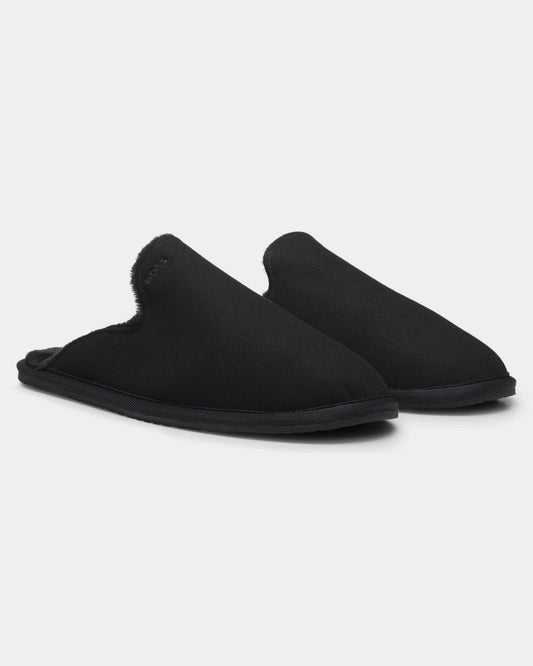 BOSS Orange Mens Shearling-lined slip-on slippers with logo detail - Black 001, pair