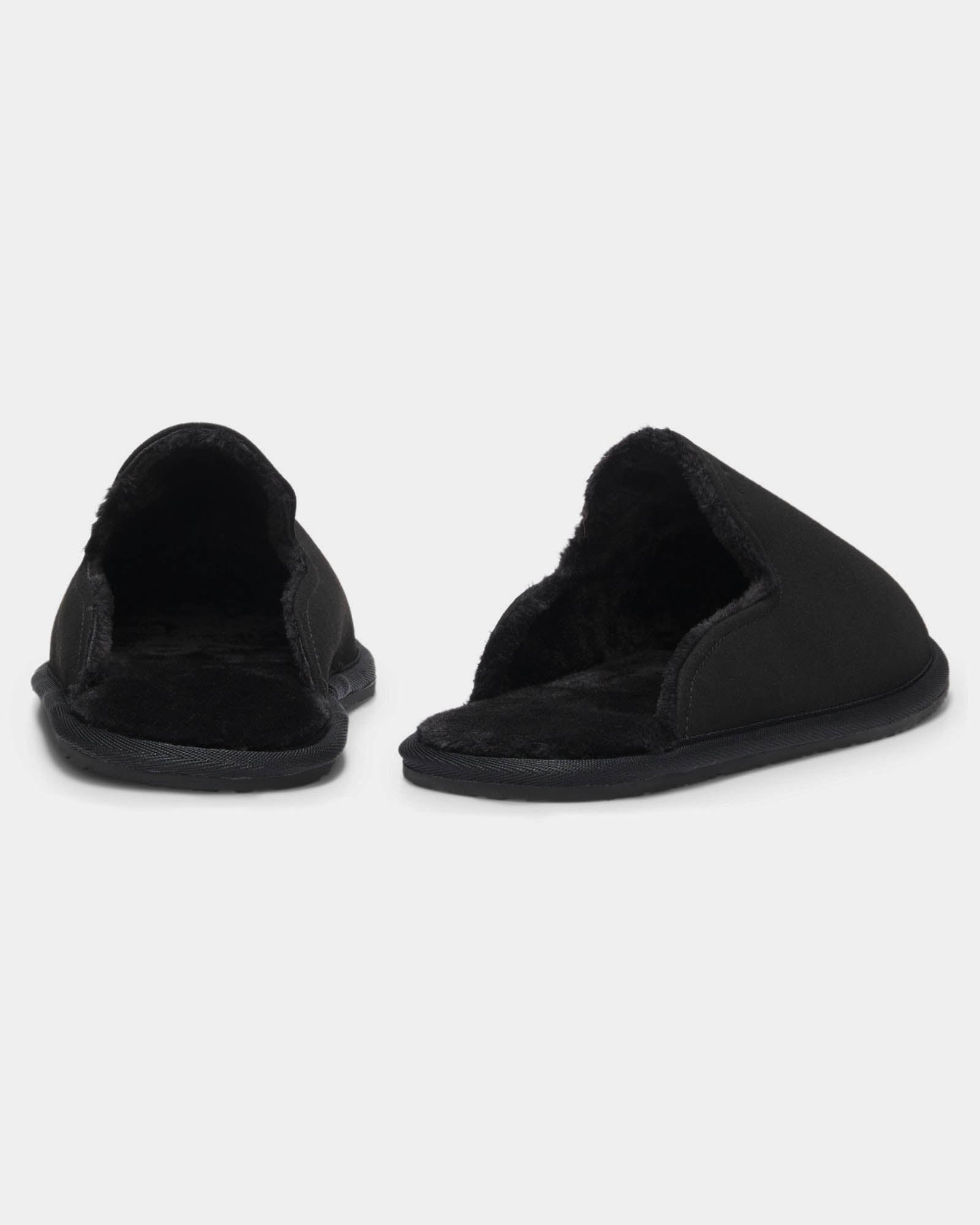 BOSS Orange Mens Shearling-lined slip-on slippers with logo detail - Black 001, pair back