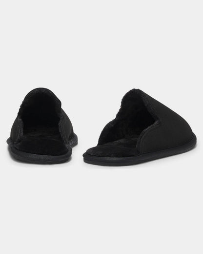 BOSS Orange Mens Shearling-lined slip-on slippers with logo detail - Black 001, pair back