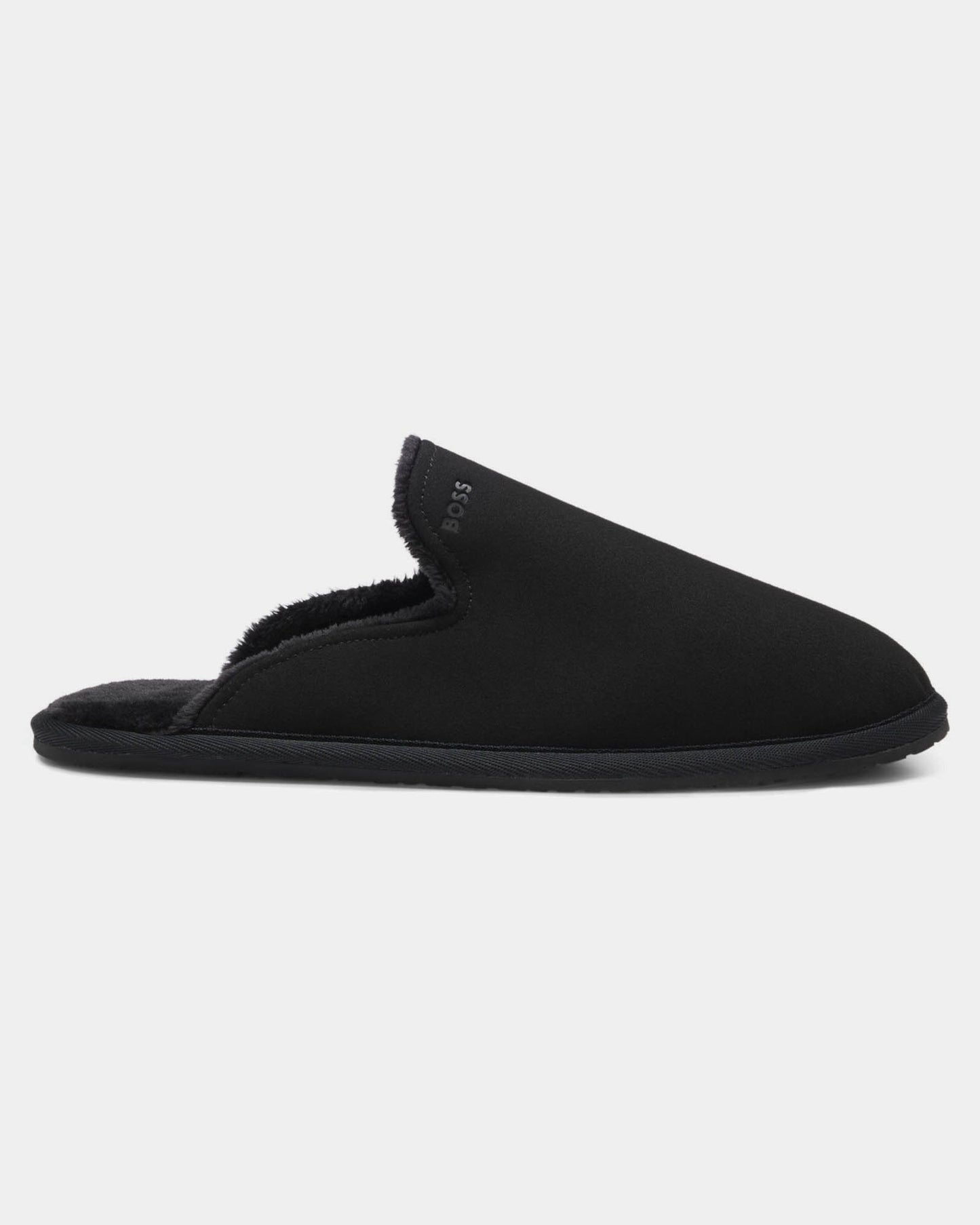 BOSS Orange Mens Shearling-lined slip-on slippers with logo detail - Black 001, side