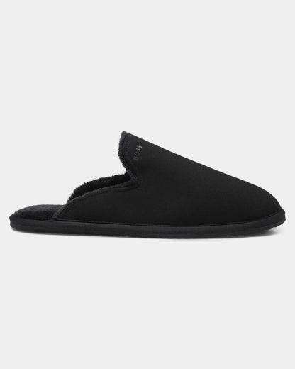 BOSS Orange Mens Shearling-lined slip-on slippers with logo detail - Black 001, side