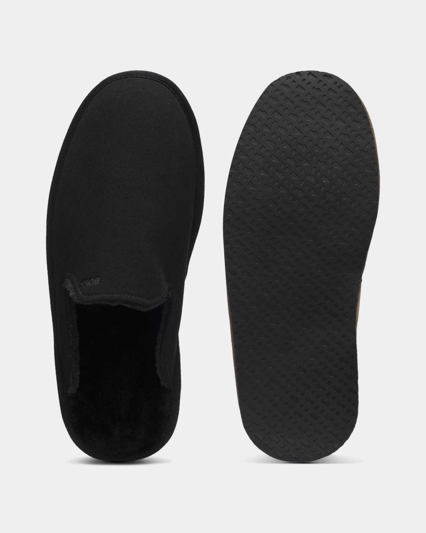 BOSS Orange Mens Shearling-lined slip-on slippers with logo detail - Black 001 top and sole
