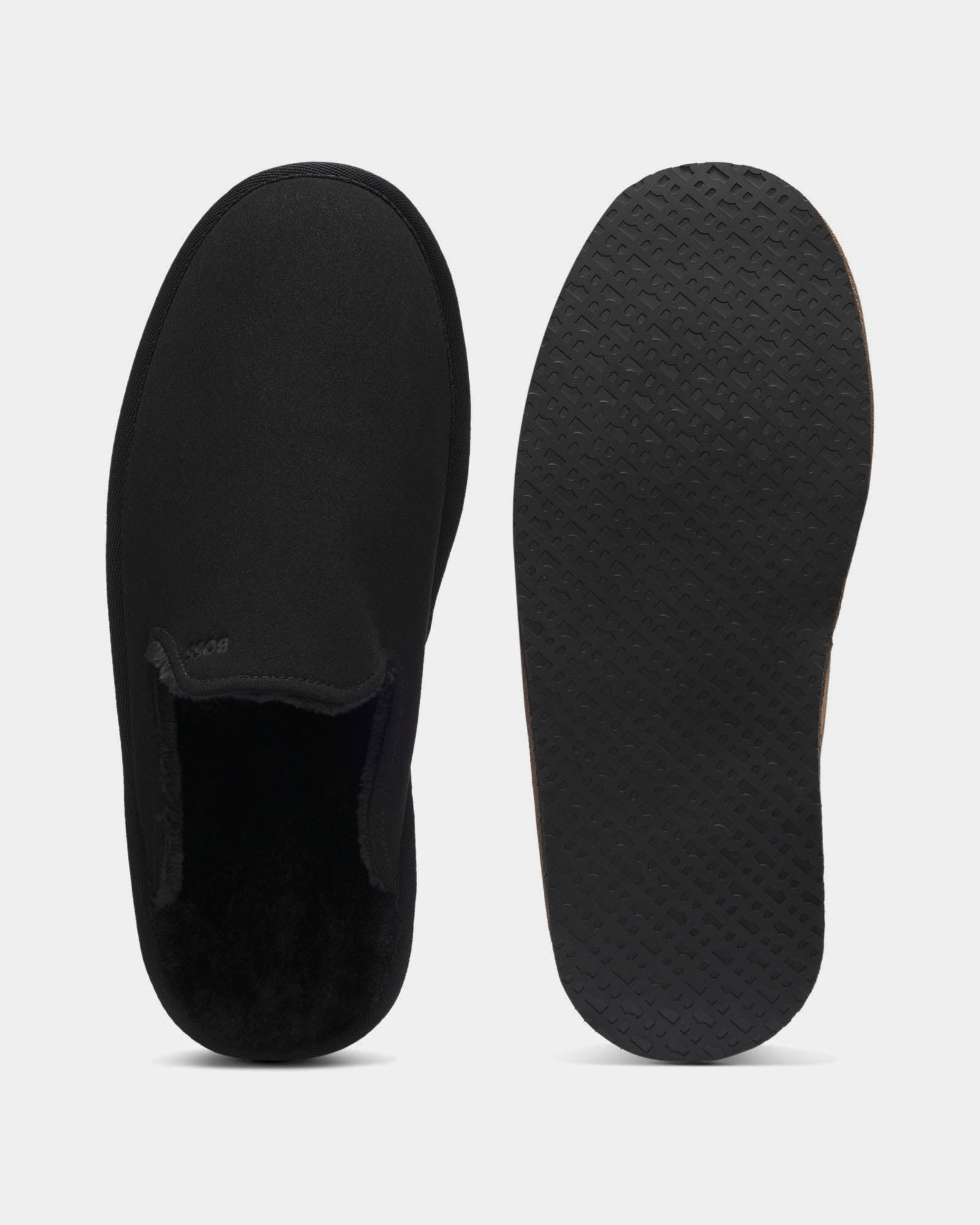 BOSS Orange Mens Shearling-lined slip-on slippers with logo detail - Black 001 top and sole