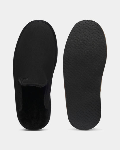 BOSS Orange Mens Shearling-lined slip-on slippers with logo detail - Black 001 top and sole