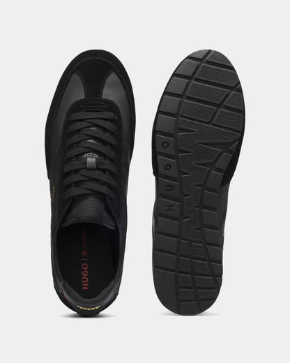 HUGO Lytton Mens Suede-paneled trainers with a retro silhouette - Black 007