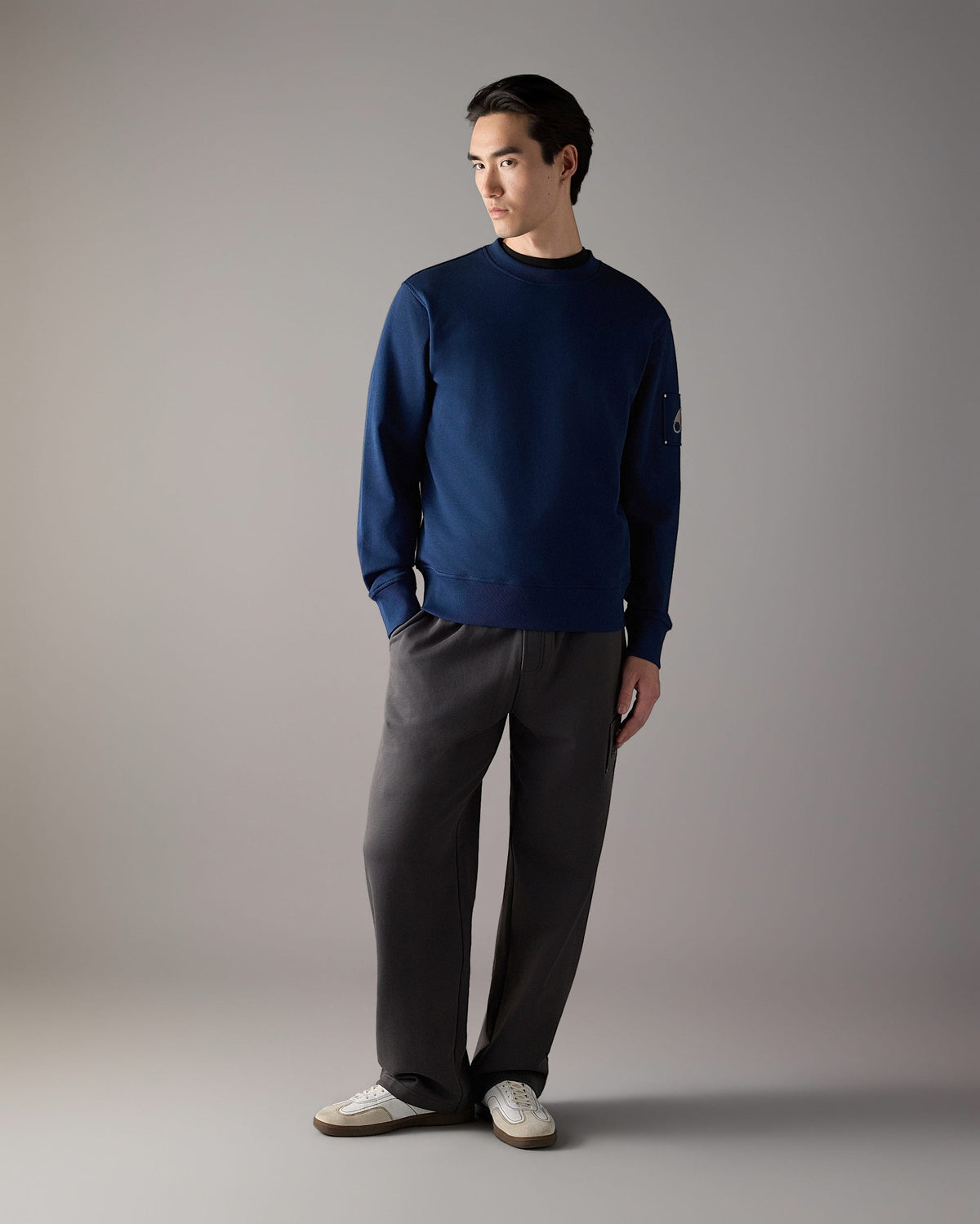 Moose Knuckles Hartsfield Mens Crew Neck Sweatshirt - Nightfall 1977 full length front