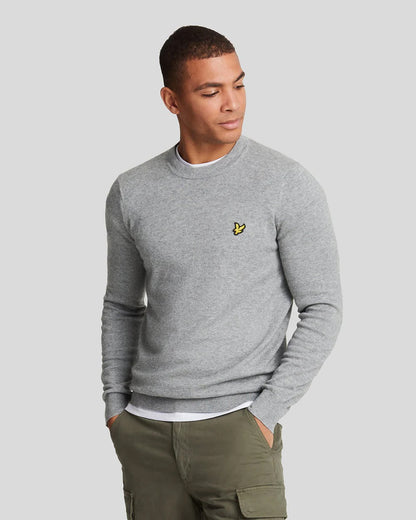 Lyle & Scott Cotton Merino Mens Crew Neck Jumper - W635 Gunmetal - CHO - Designer Mens Jumpers
