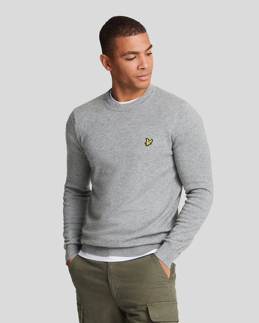 Lyle & Scott Cotton Merino Mens Crew Neck Jumper - W635 Gunmetal - CHO - Designer Mens Jumpers