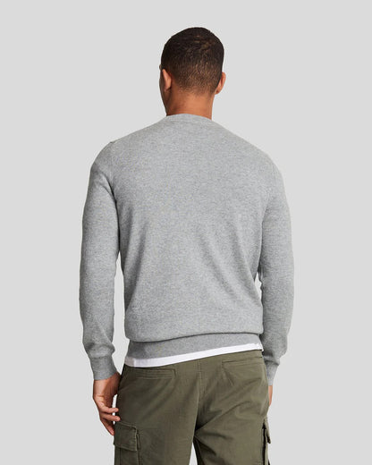 Lyle & Scott Cotton Merino Mens Crew Neck Jumper - W635 Gunmetal - CHO - Designer Mens Jumpers