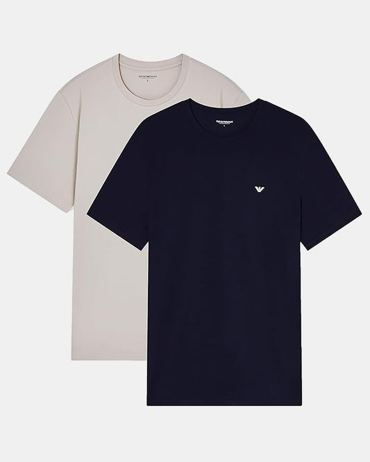 Emporio Armani 2-Pack Mens Crew Neck T-Shirts with Eagle Logo - Nut/Ink