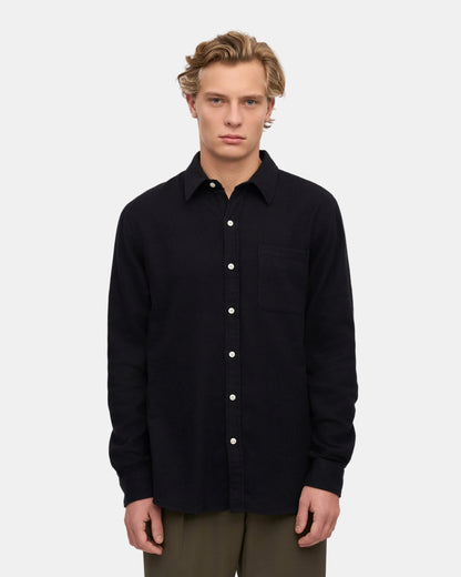Colorful Standard Mens Organic Flannel Shirt - Deep Black | CHO | Designer Mens Long Sleeve Shirts