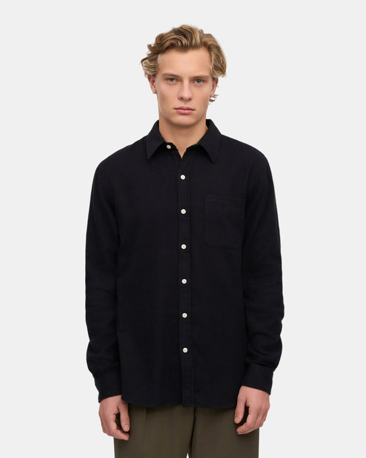 Colorful Standard Mens Organic Flannel Shirt - Deep Black | CHO | Designer Mens Long Sleeve Shirts