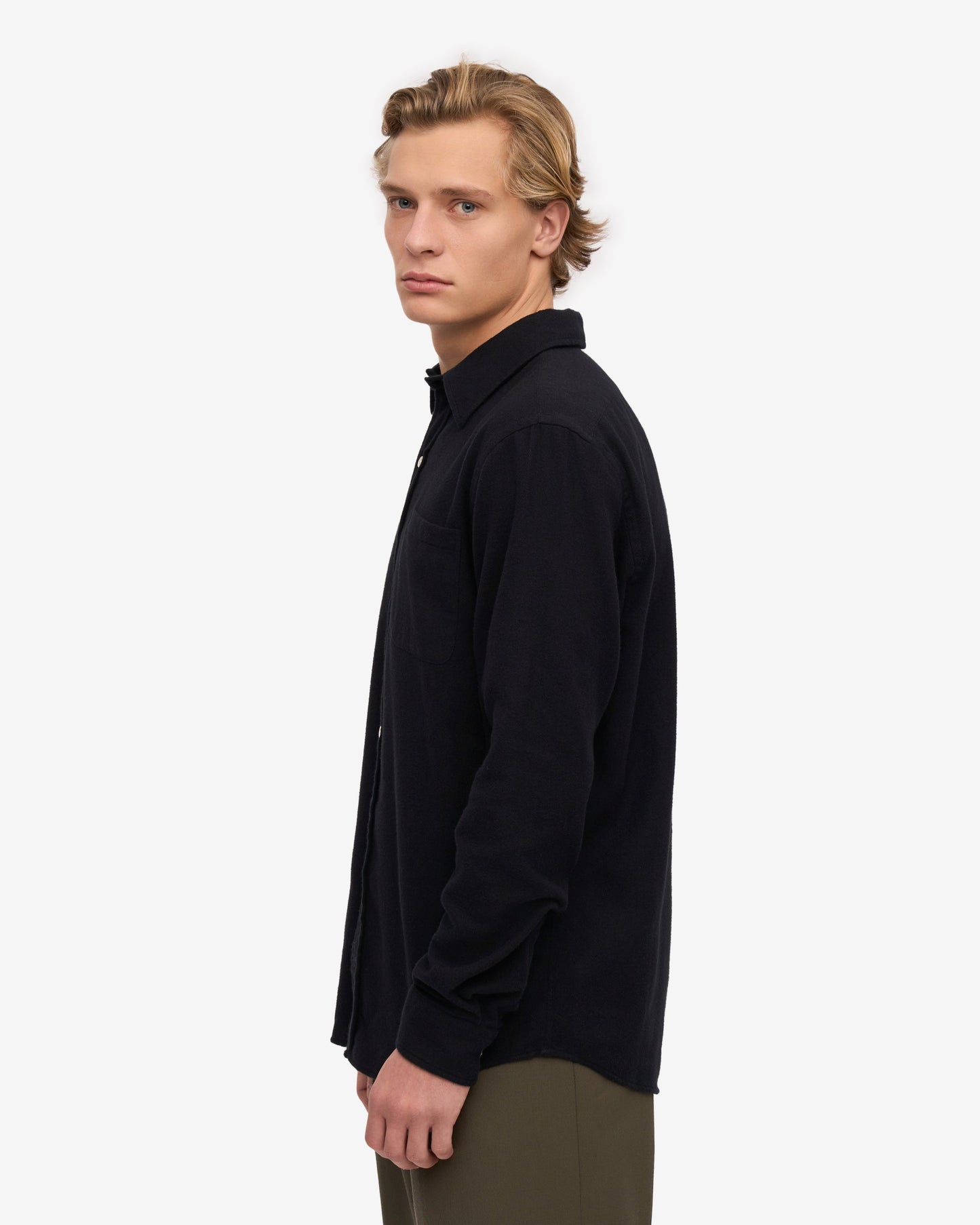 Colorful Standard Mens Organic Flannel Shirt - Deep Black | CHO | Designer Mens Long Sleeve Shirts