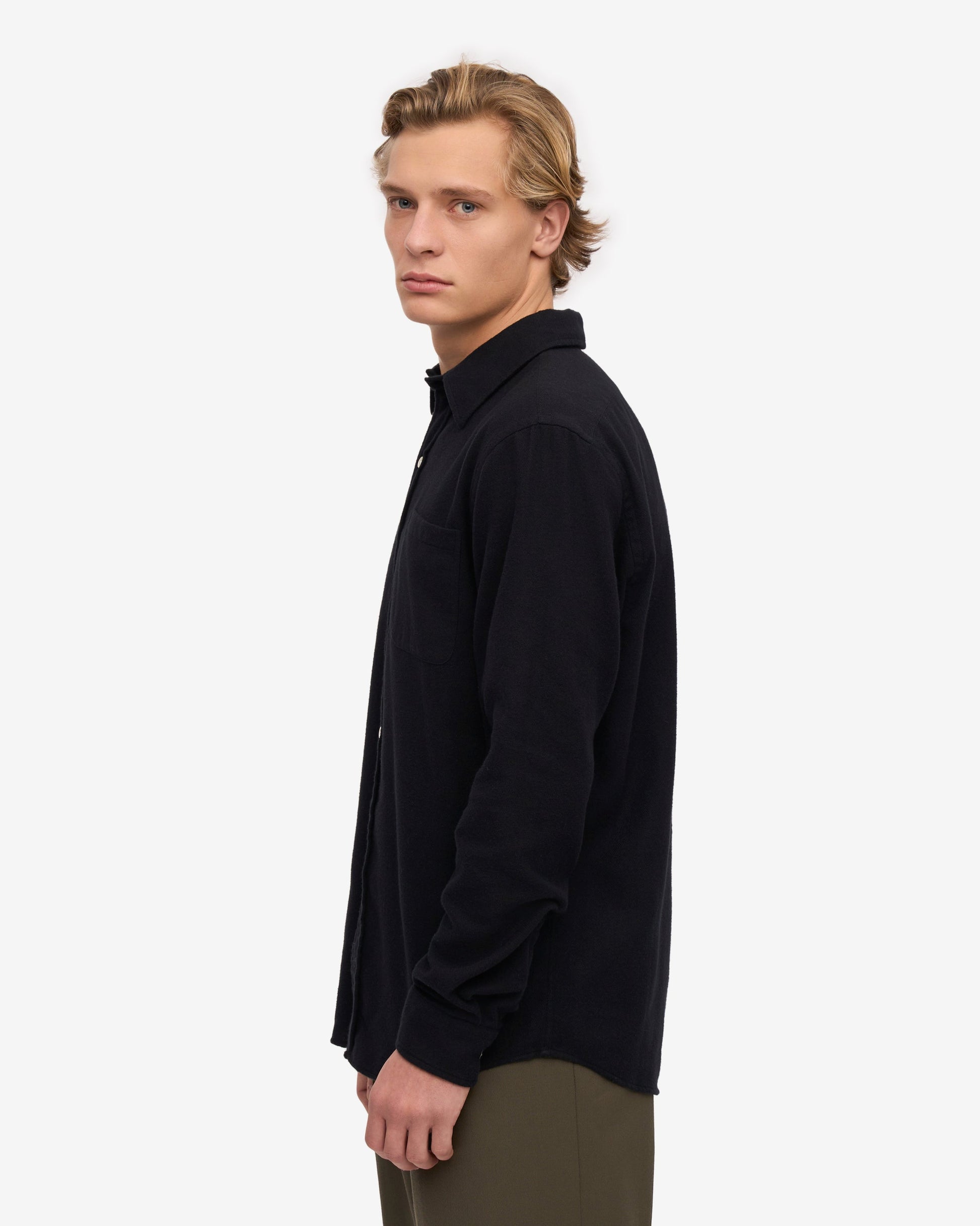 Colorful Standard Mens Organic Flannel Shirt - Deep Black | CHO | Designer Mens Long Sleeve Shirts
