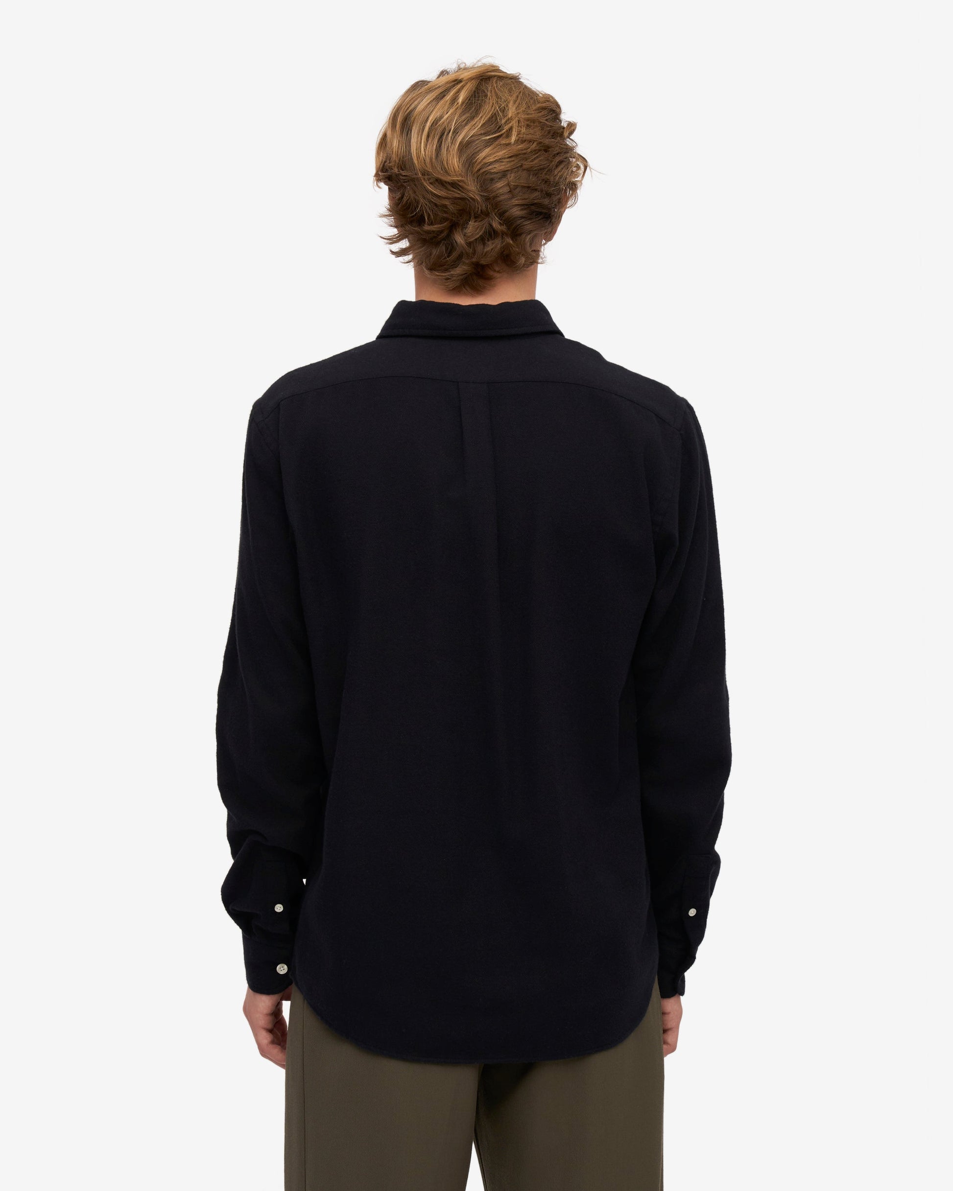 Colorful Standard Mens Organic Flannel Shirt - Deep Black | CHO | Designer Mens Long Sleeve Shirts