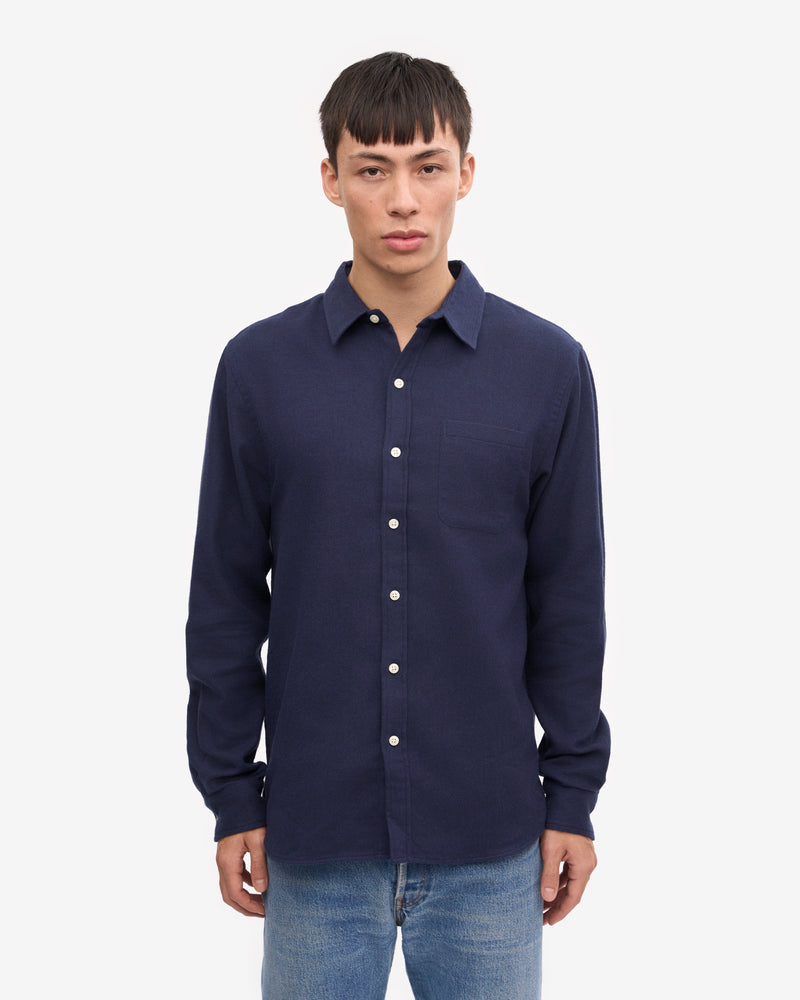 Colorful Standard Mens Organic Flannel Shirt - Navy Blue