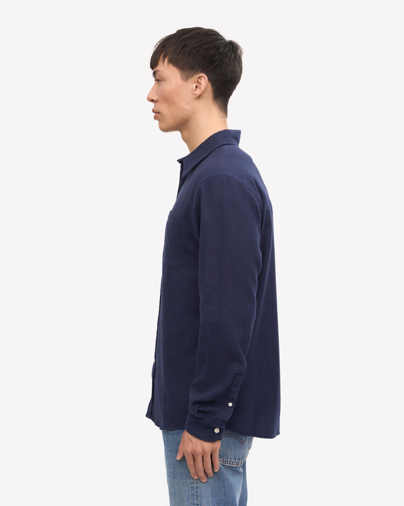 Colorful Standard Mens Organic Flannel Shirt - Navy Blue