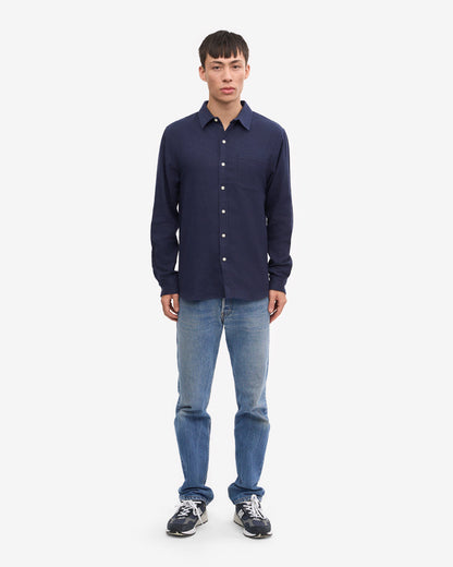 Colorful Standard Mens Organic Flannel Shirt - Navy Blue