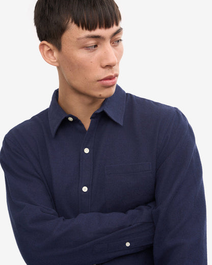 Colorful Standard Mens Organic Flannel Shirt - Navy Blue