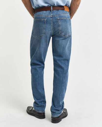 GANT Mens Regular Jeans - 971 Mid Blue Worn In