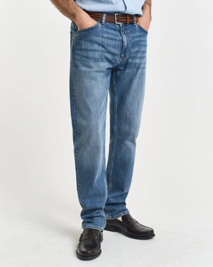 GANT Mens Regular Jeans - 971 Mid Blue Worn In