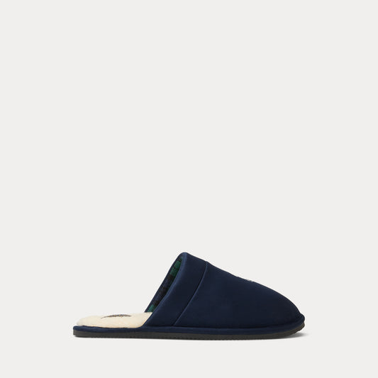 Ralph Lauren Klarence Mens Microsuede Scuff Slipper - Navy/Blackwatch/Cream Polo Pony | CHO | Designer Mens Slippers