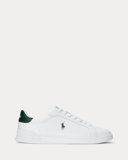 Ralph Lauren Heritage Court II Mens Nappa Leather Sneaker - White/College Green Polo Pony