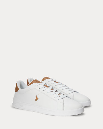 Ralph Lauren Heritage Court II Mens Leather Sneaker - White/Tan