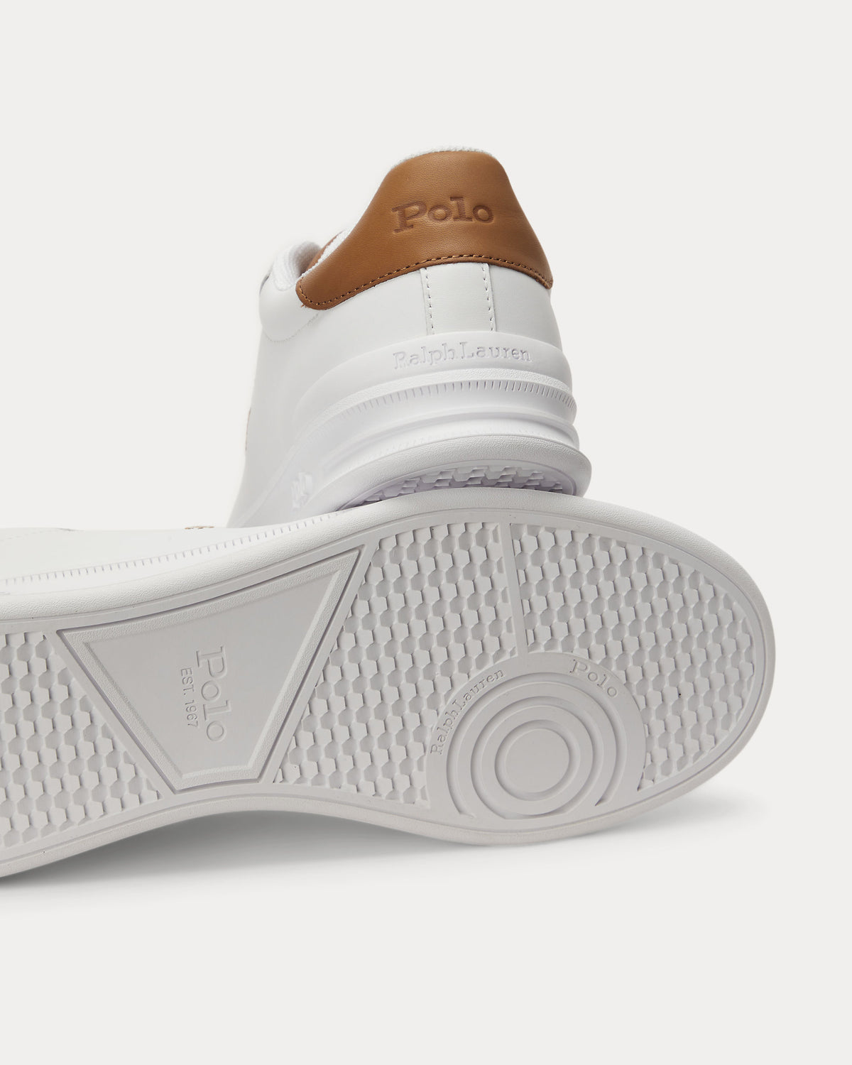 Ralph Lauren Heritage Court II Mens Leather Sneaker - White/Tan