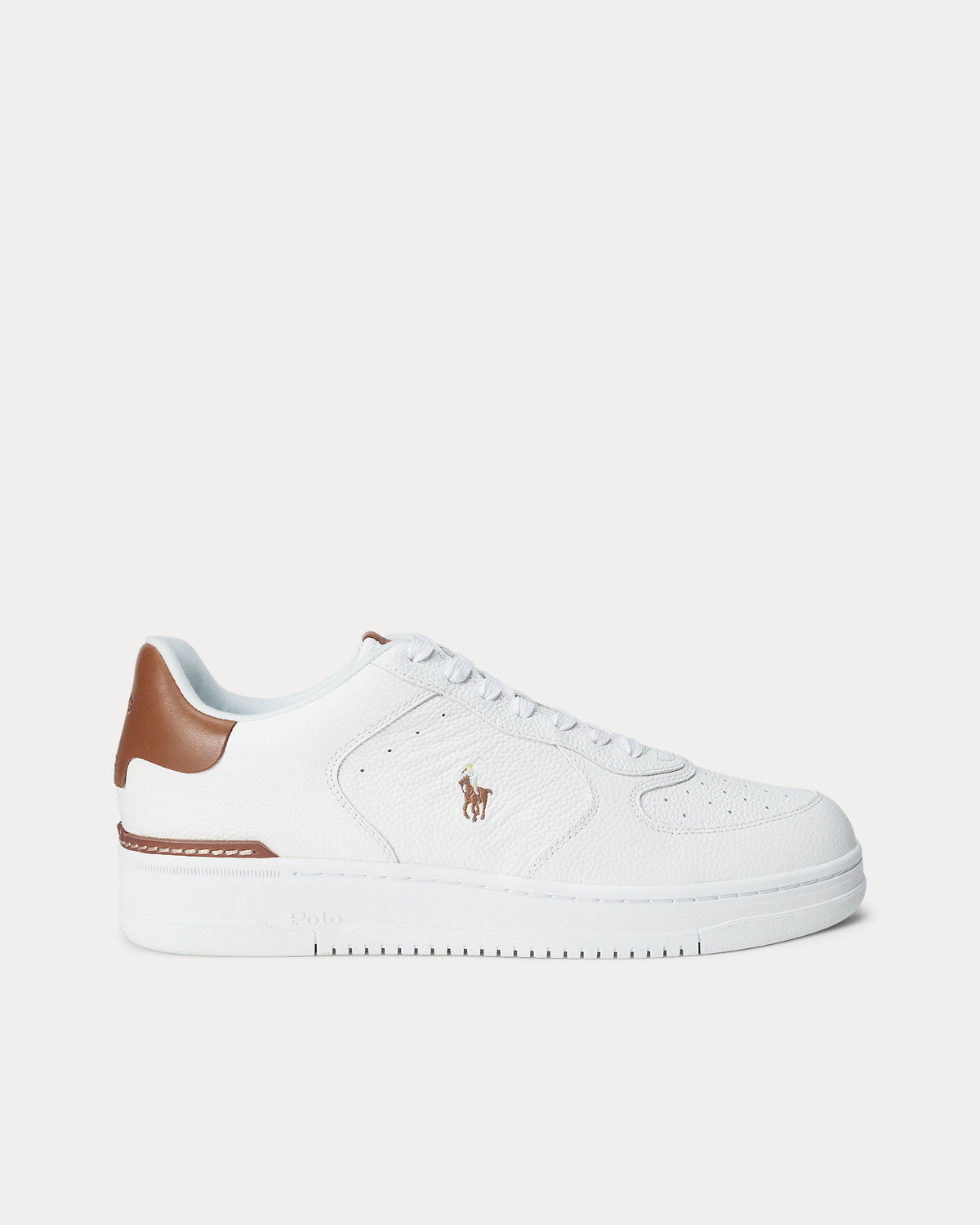 Ralph Lauren Masters Court Mens Leather Sneaker - White/Tan Multi Polo Pony