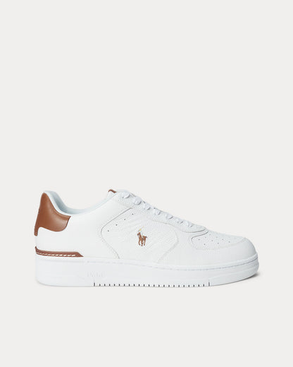 Ralph Lauren Masters Court Mens Leather Sneaker - White/Tan Multi Polo Pony