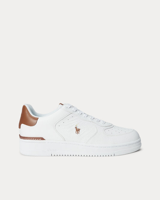Ralph Lauren Masters Court Mens Leather Sneaker - White/Tan Multi Polo Pony | CHO | Designer Mens Trainers