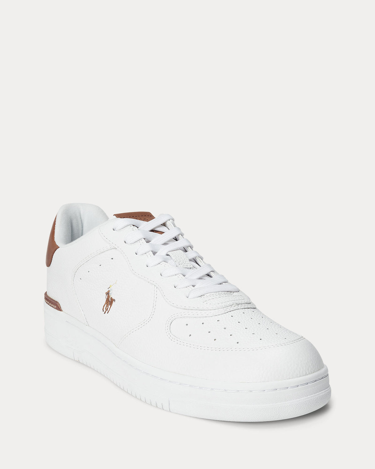 Ralph Lauren Masters Court Mens Leather Sneaker - White/Tan Multi Polo Pony