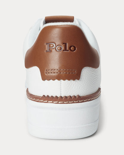 Ralph Lauren Masters Court Mens Leather Sneaker - White/Tan Multi Polo Pony