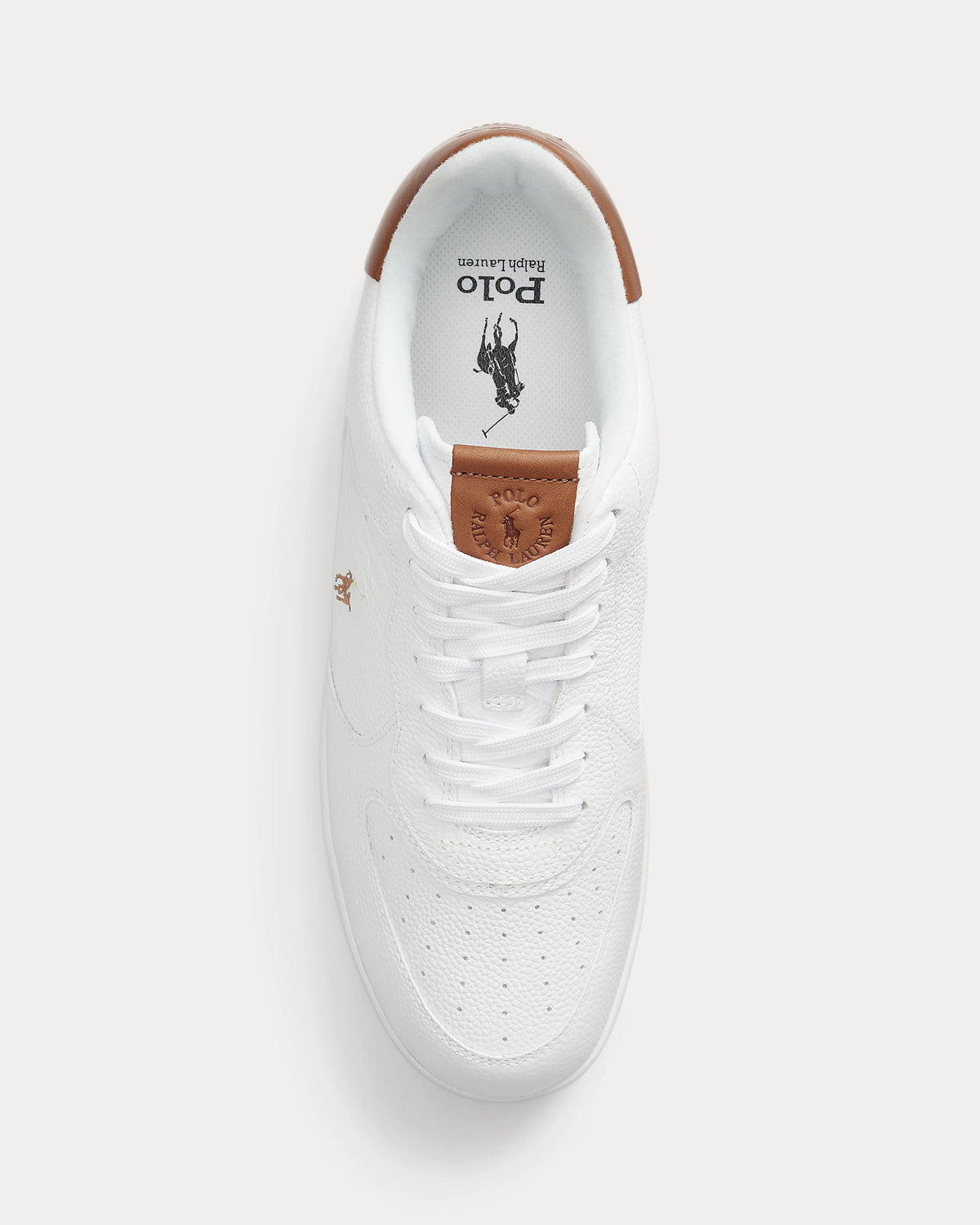 Ralph Lauren Masters Court Mens Leather Sneaker - White/Tan Multi Polo Pony