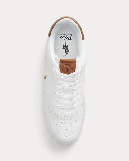 Ralph Lauren Masters Court Mens Leather Sneaker - White/Tan Multi Polo Pony